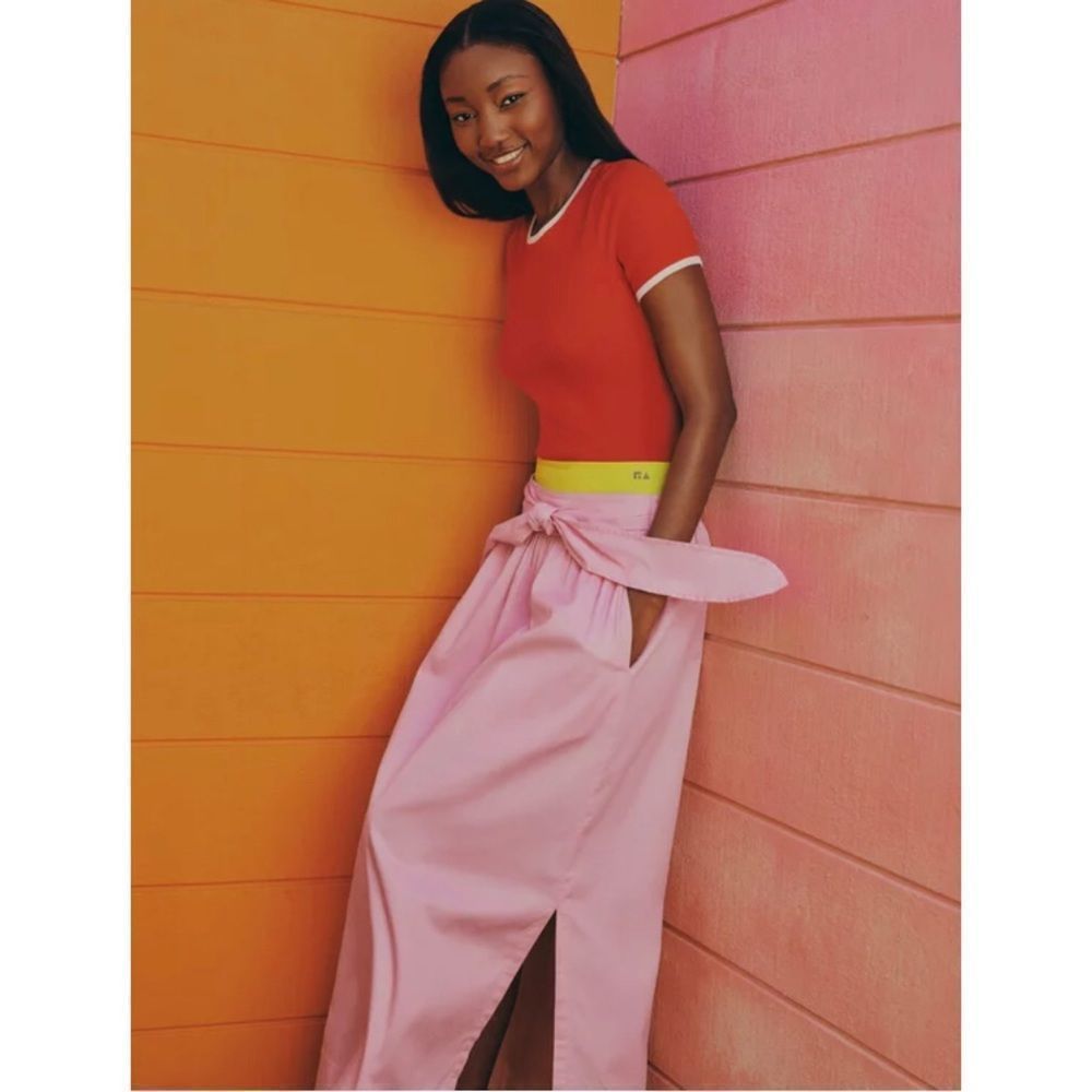 FREE ASSEMBLY TANGERINE TANGO RIBBED CREW NECK TOP